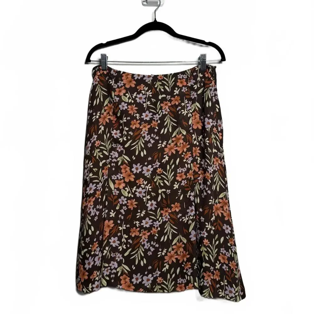 Vintage 90s Brown Floral Y2K Midi Skirt - Picture 4 of 5